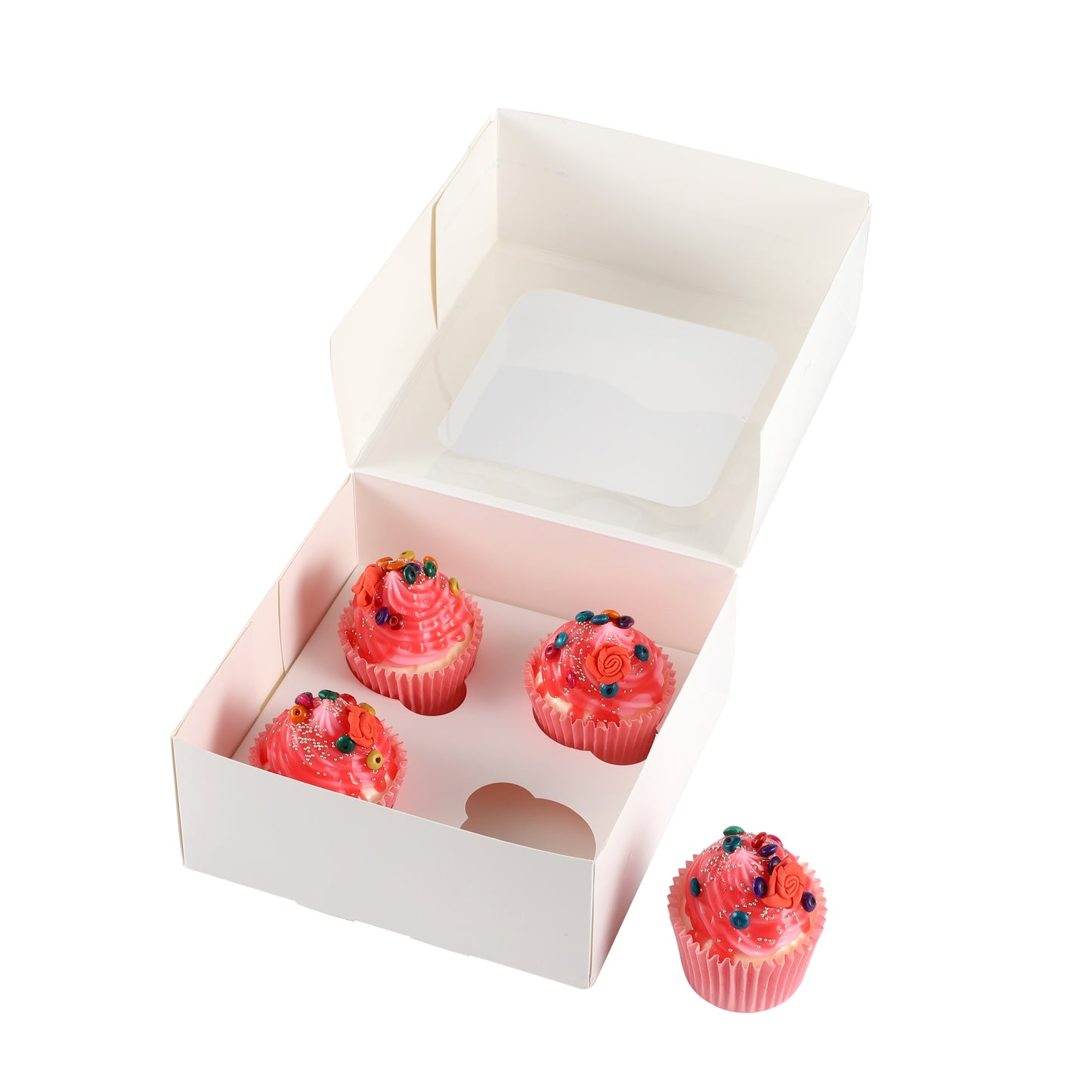 Cupcake Boxes White Holds 4 Single Fairy Cake with Clear Window Cardboard Packaging Box Baking Kids Muffins Cookies Weddings tradingmadeeasy.co.uk