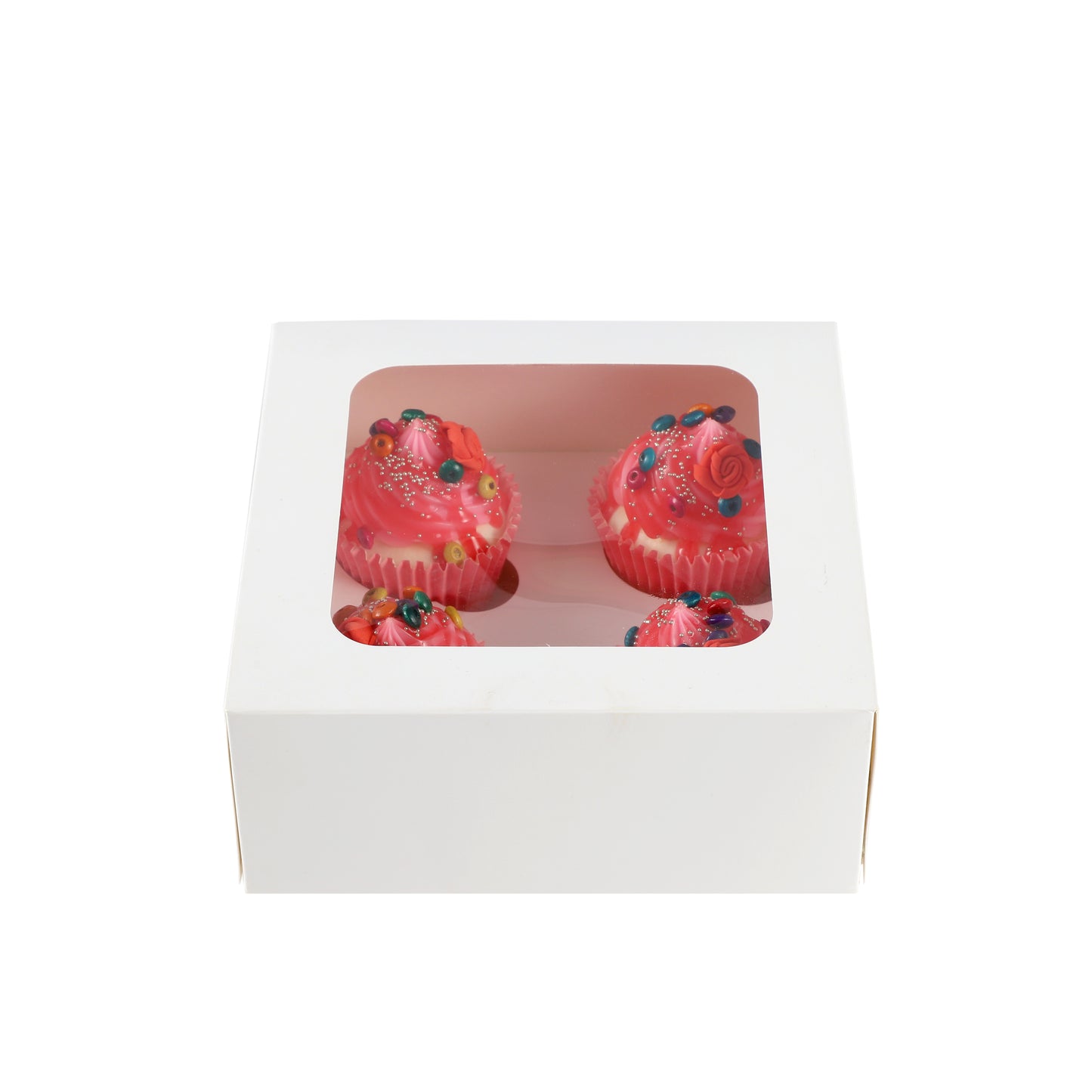 Cupcake Boxes White Holds 4 Single Fairy Cake with Clear Window Cardboard Packaging Box Baking Kids Muffins Cookies Weddings tradingmadeeasy.co.uk