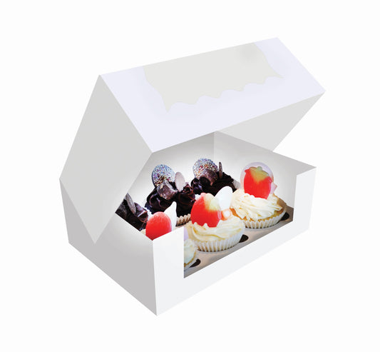 Cupcake Boxes White Holds 6 Single Fairy Cake with Clear Window Cardboard Packaging Box Baking Kids Muffins Cookies Weddings tradingmadeeasy.co.uk