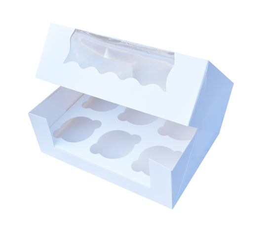Cupcake Boxes White Holds 6 Single Fairy Cake with Clear Window Cardboard Packaging Box Baking Kids Muffins Cookies Weddings tradingmadeeasy.co.uk