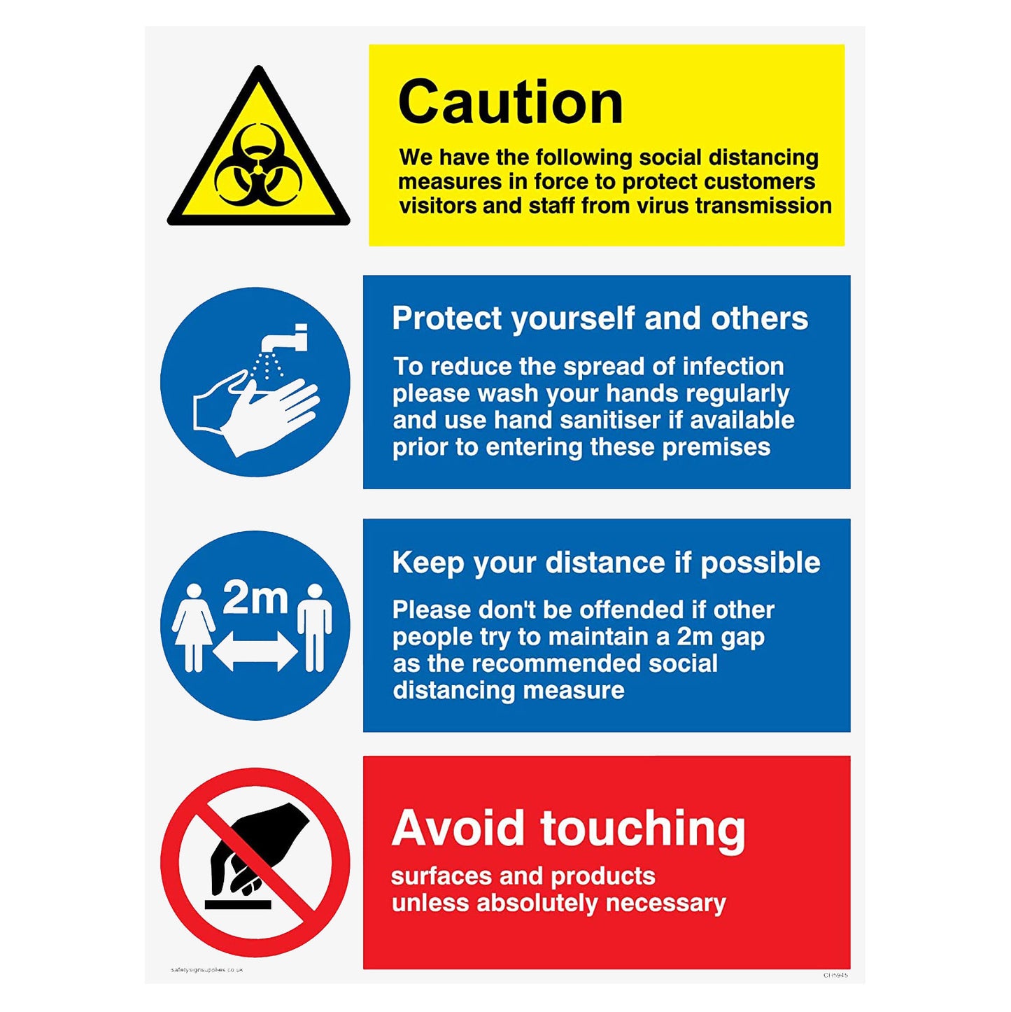Caution Social Distancing Measures Avoid Touching Plastic Sign (BS24) tradingmadeeasy.co.uk
