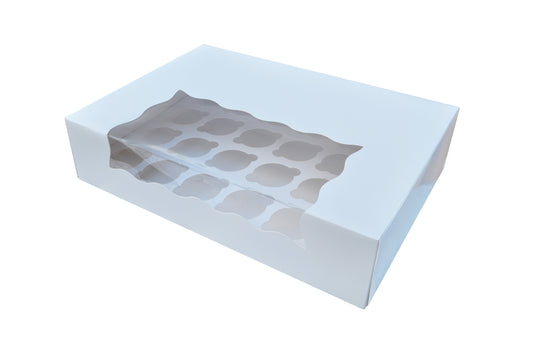 Cupcake Boxes White Holds 24 Single Fairy Cake Clear Window Cardboard Packaging Box Baking Kids Muffins Cookies Weddings tradingmadeeasy.co.uk