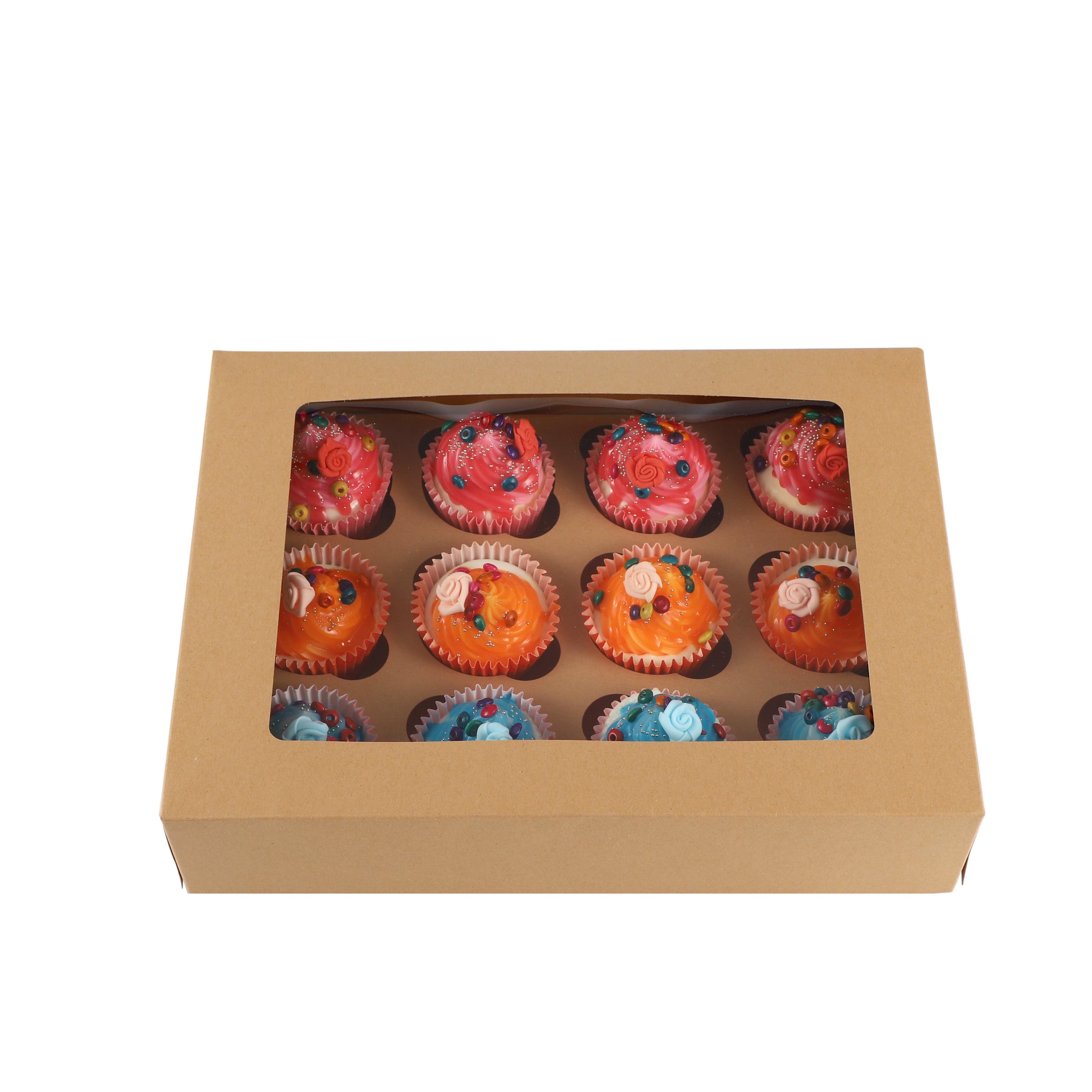 Cupcake Boxes Kraft Brown Holds 12 Single Fairy Cake with Clear Window Cardboard Packaging Box Baking Kids Muffins Cookies Weddings tradingmadeeasy.co.uk