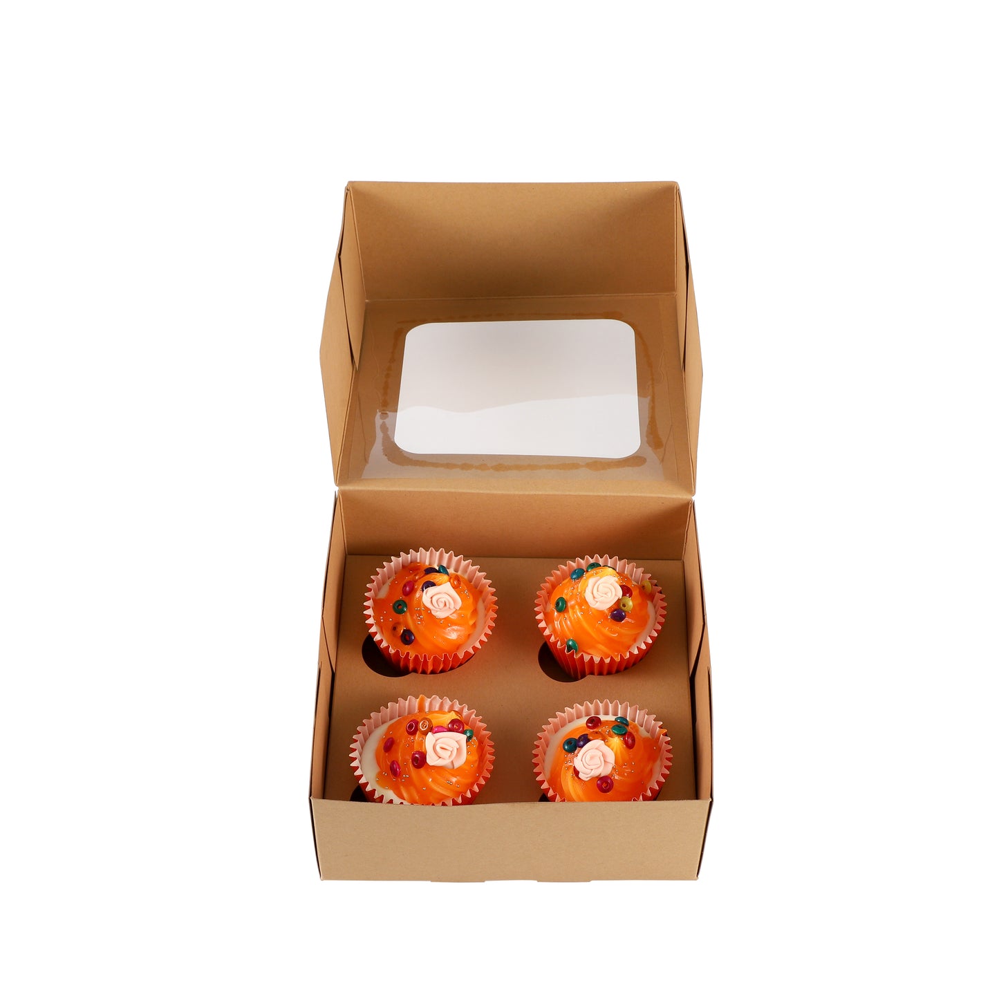 Cupcake Boxes Kraft Brown Holds 4 Single Fairy Cake with Clear Window Cardboard Packaging Box Baking Kids Muffins Cookies Weddings tradingmadeeasy.co.uk