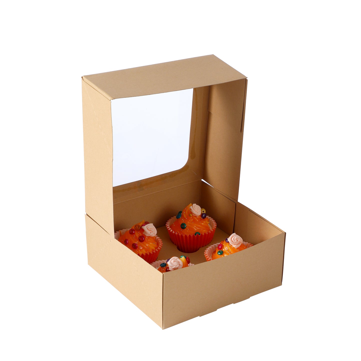 Cupcake Boxes Kraft Brown Holds 4 Single Fairy Cake with Clear Window Cardboard Packaging Box Baking Kids Muffins Cookies Weddings tradingmadeeasy.co.uk