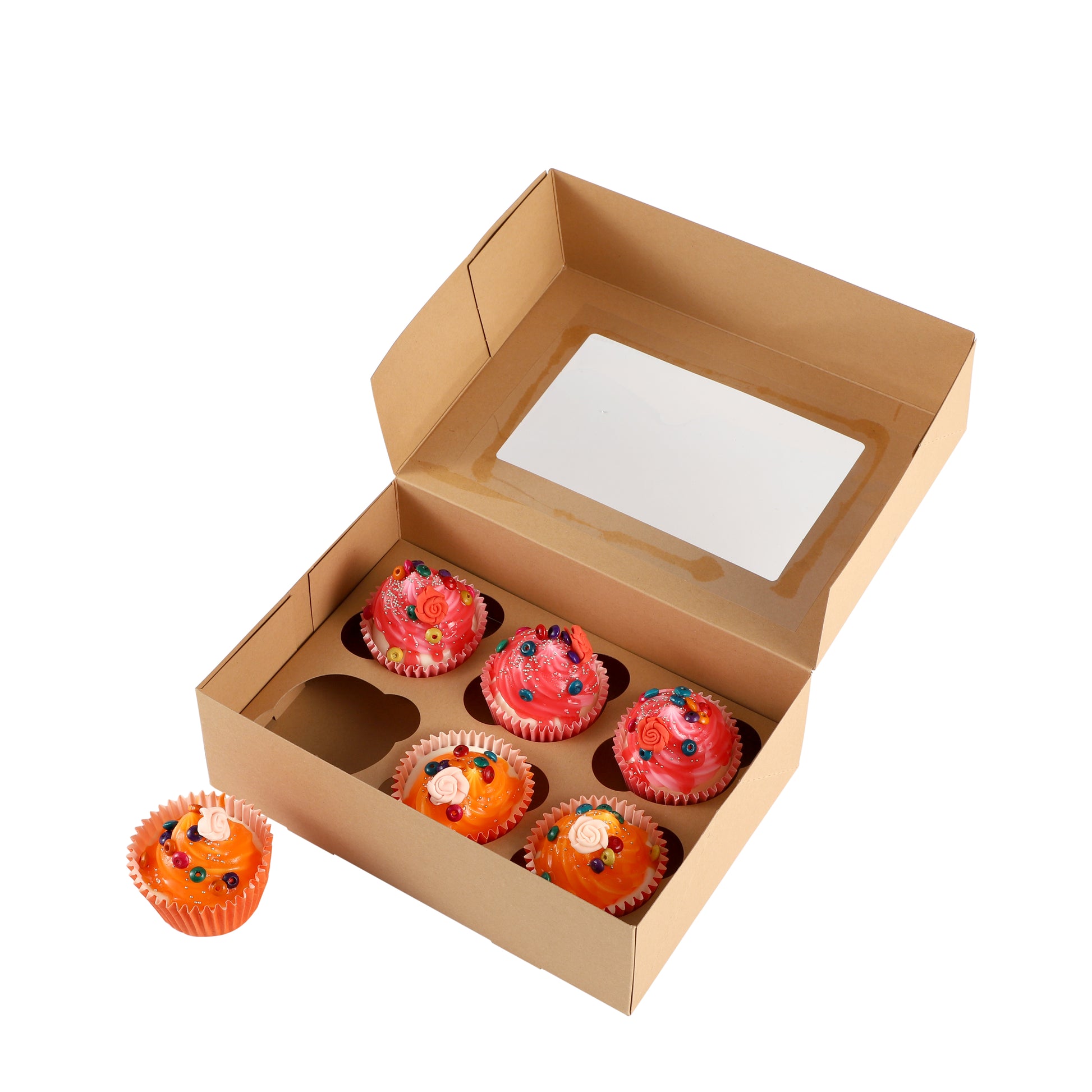 Cupcake Boxes Kraft Brown Holds 6 Single Fairy Cake with Clear Window Cardboard Packaging Box Baking Kids Muffins Cookies Weddings tradingmadeeasy.co.uk