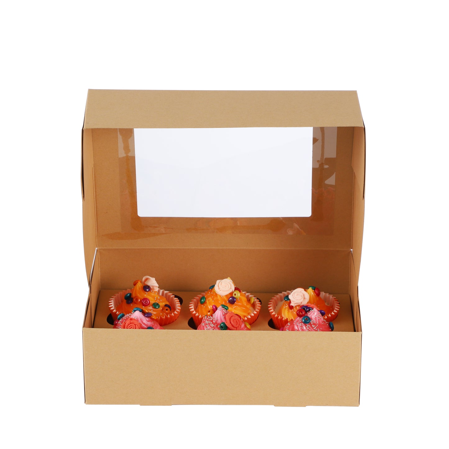 Cupcake Boxes Kraft Brown Holds 6 Single Fairy Cake with Clear Window Cardboard Packaging Box Baking Kids Muffins Cookies Weddings tradingmadeeasy.co.uk