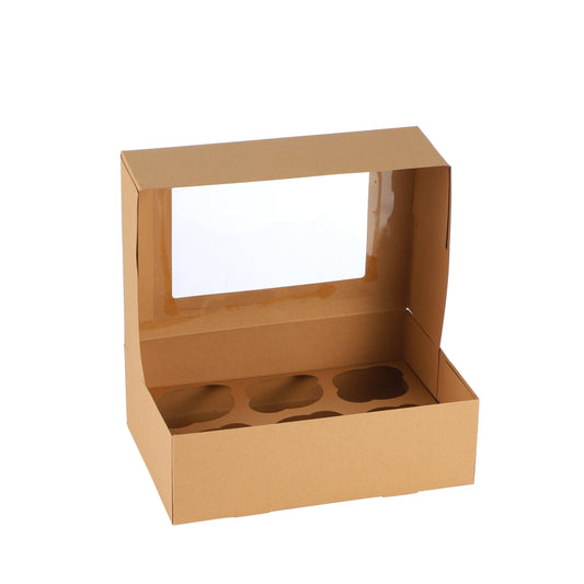 Cupcake Boxes Kraft Brown Holds 6 Single Fairy Cake with Clear Window Cardboard Packaging Box Baking Kids Muffins Cookies Weddings tradingmadeeasy.co.uk