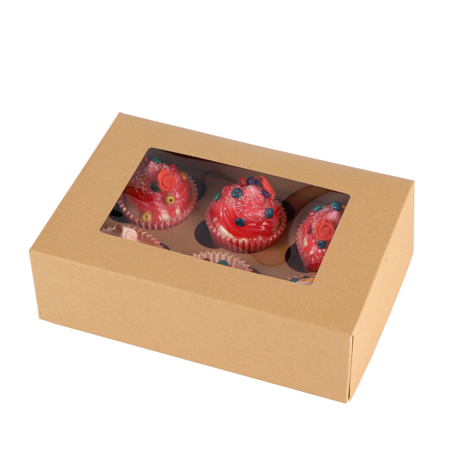 Cupcake Boxes Kraft Brown Holds 6 Single Fairy Cake with Clear Window Cardboard Packaging Box Baking Kids Muffins Cookies Weddings tradingmadeeasy.co.uk