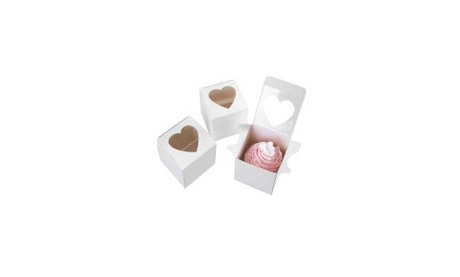 Cupcake Boxes Individual Heart Shape Clear Window Single Fairy Cake Cardboard Packaging Box Baking Kids Muffins Cookies Weddings tradingmadeeasy.co.uk