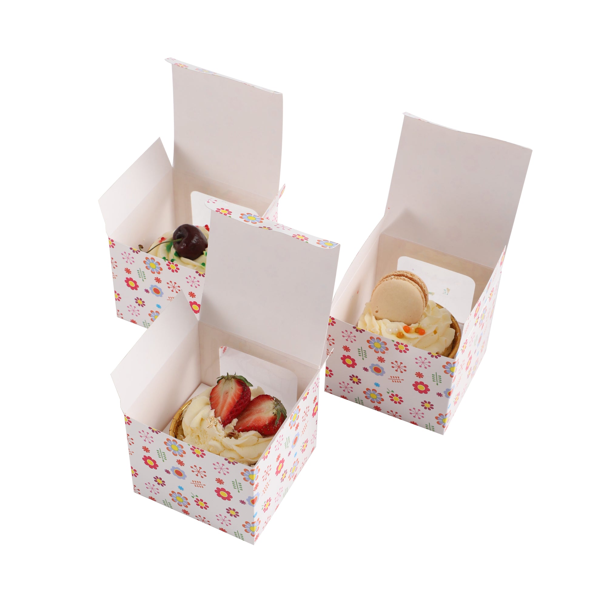 Cupcake Boxes Individual Pattern Single Fairy Cake with Clear Window Cardboard Packaging Box Baking Kids Muffins Cookies Weddings tradingmadeeasy.co.uk
