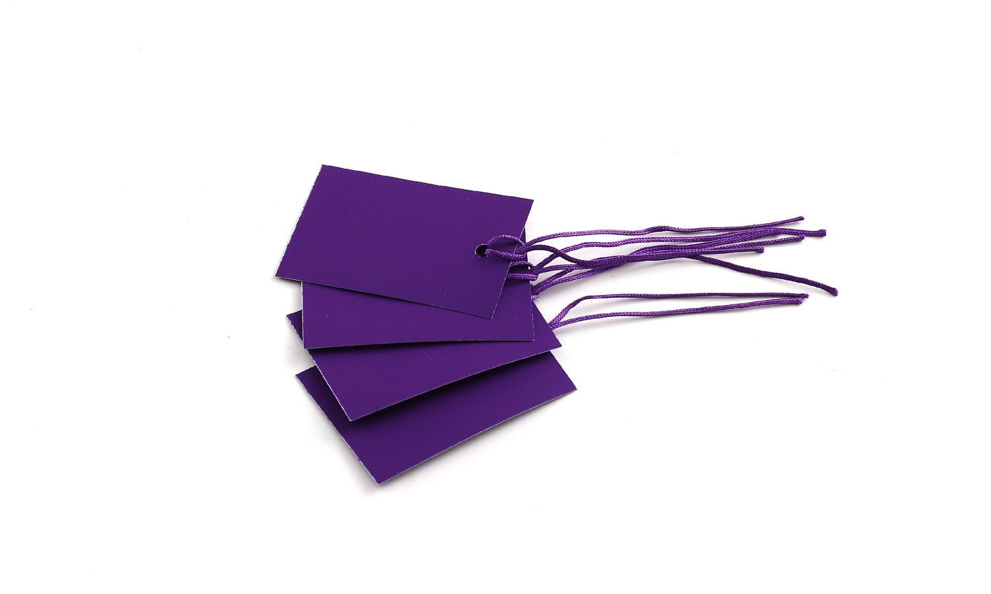 100 x Strung Hanging Card Clothing Tags 60mm x 40mm Purple tradingmadeeasy.co.uk