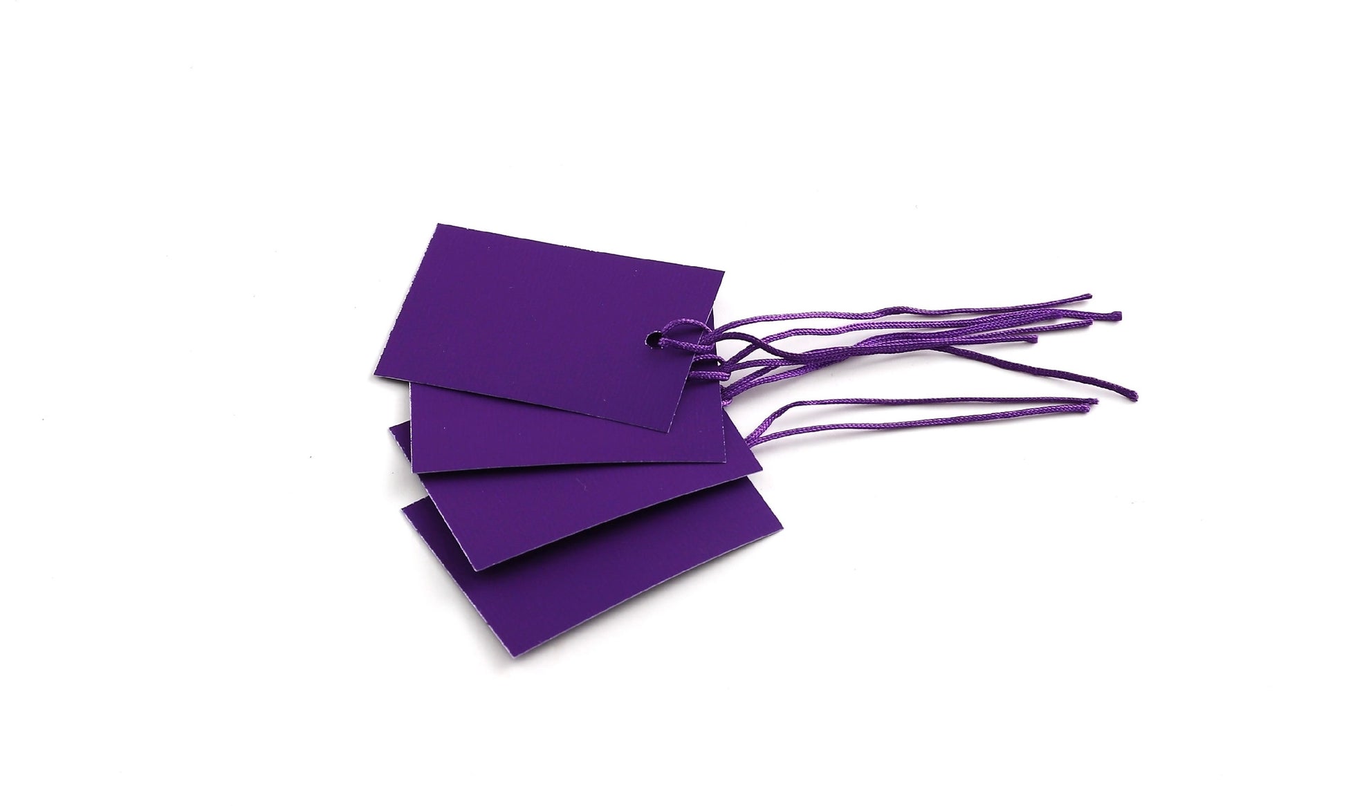 100 x Strung Hanging Card Clothing Tags 60mm x 40mm Purple tradingmadeeasy.co.uk