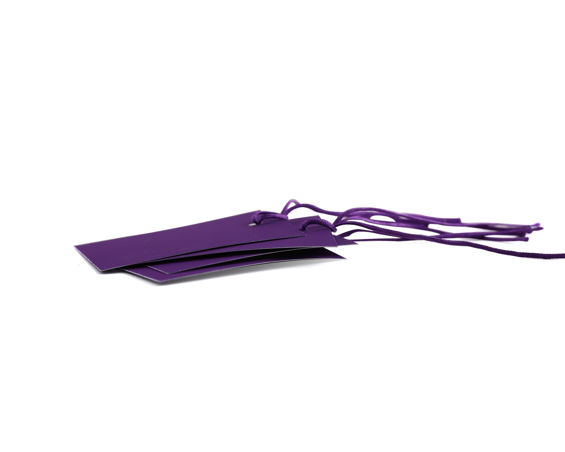100 x Strung Hanging Card Clothing Tags 60mm x 40mm Purple tradingmadeeasy.co.uk