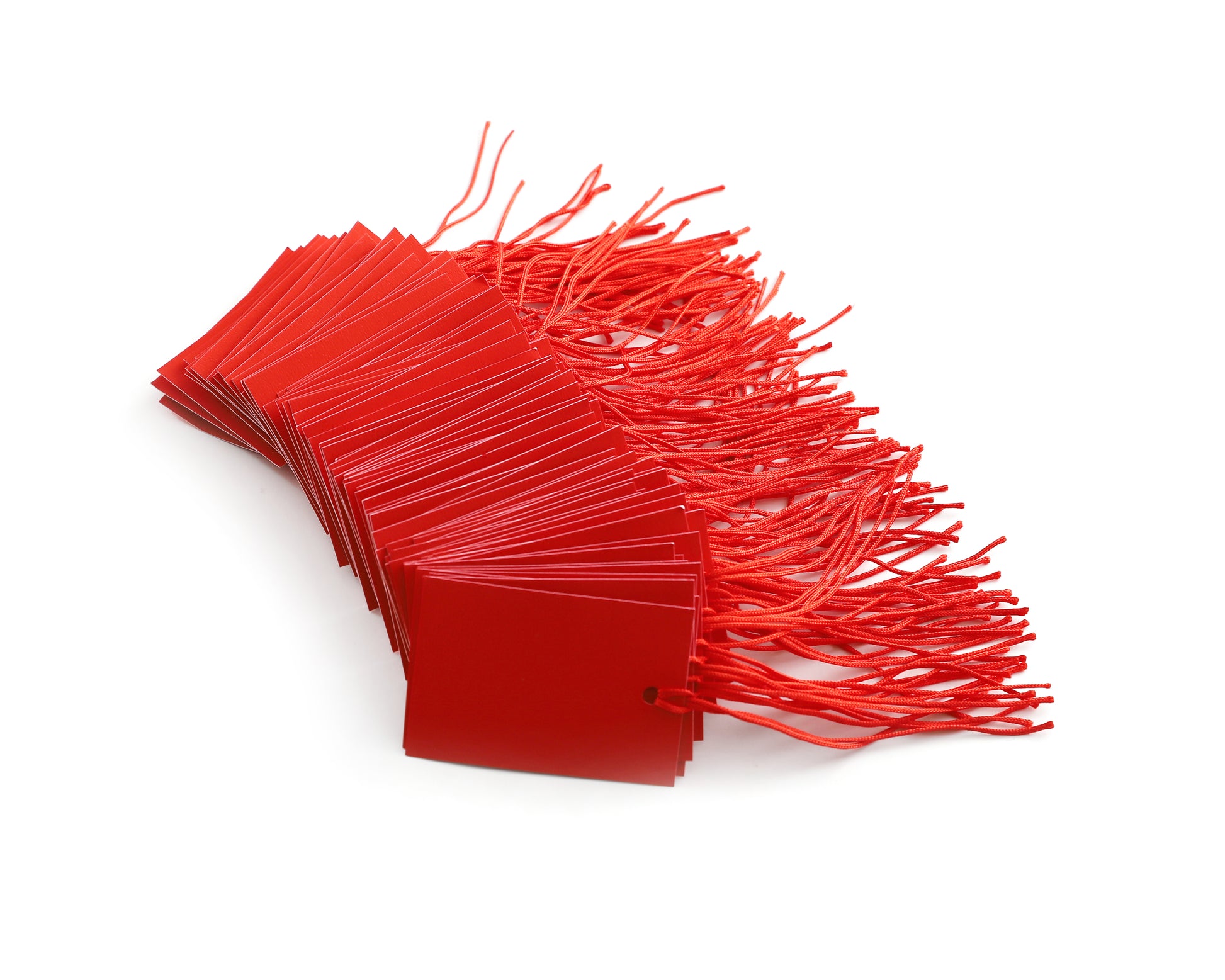 100 x Strung Hanging Card Clothing Tags 60mm x 40mm Red tradingmadeeasy.co.uk